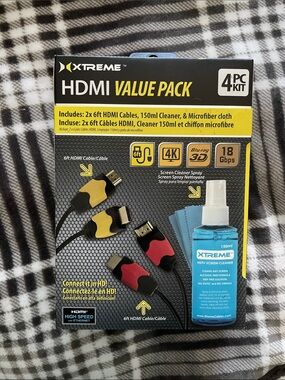 Xtreme HDMI Value Pack with Screen Cleaner - Black, Yellow, Red